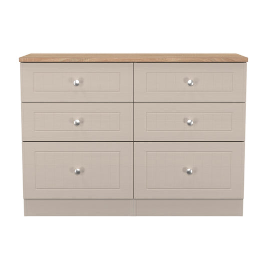 Vienna Large Chest of Drawers Off-white & Light Oak 6 Drawers 110cm