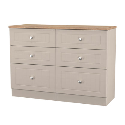 Vienna Large Chest of Drawers Off-white & Light Oak 6 Drawers 110cm