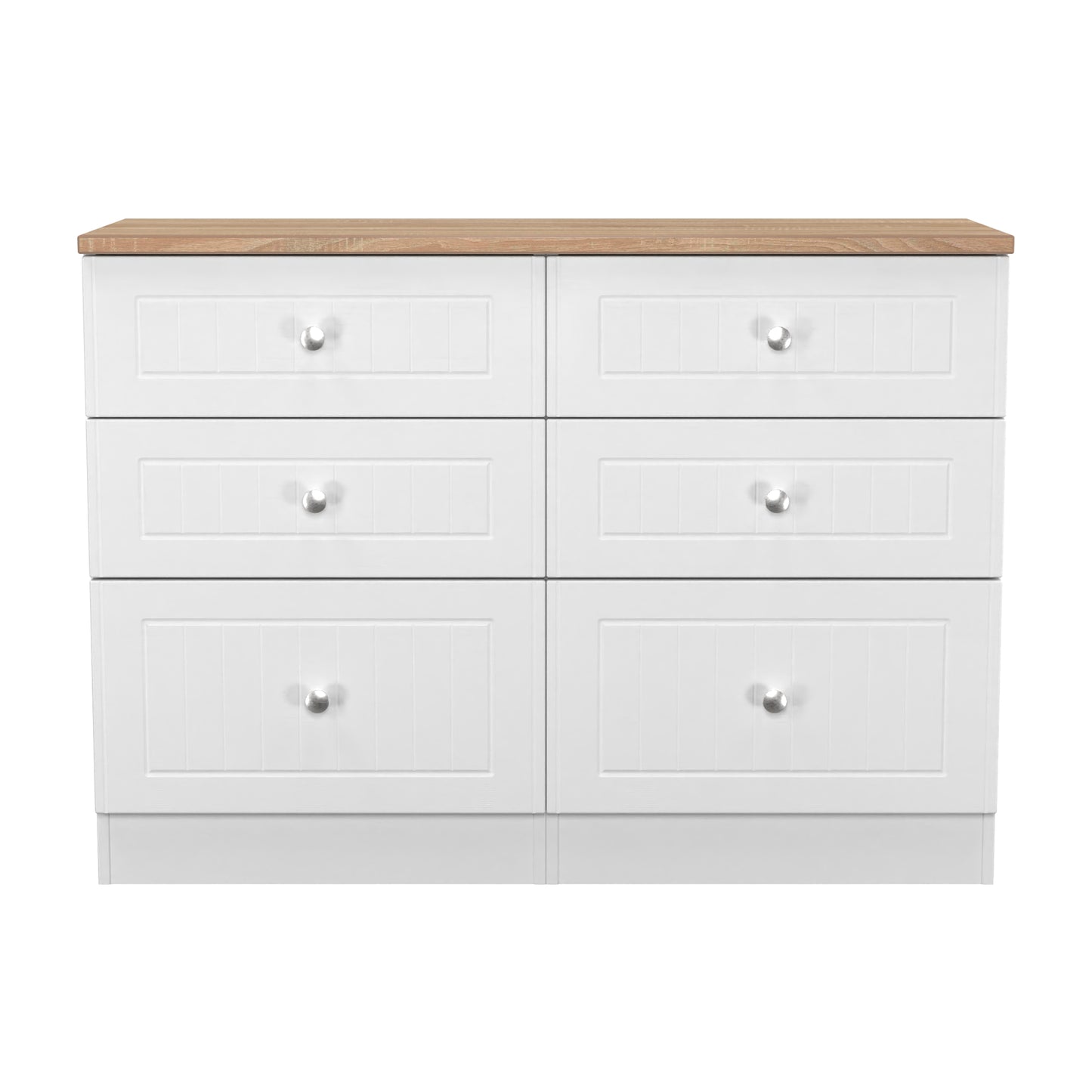 Vienna Large Chest of Drawers White & Light Oak 6 Drawers 110cm