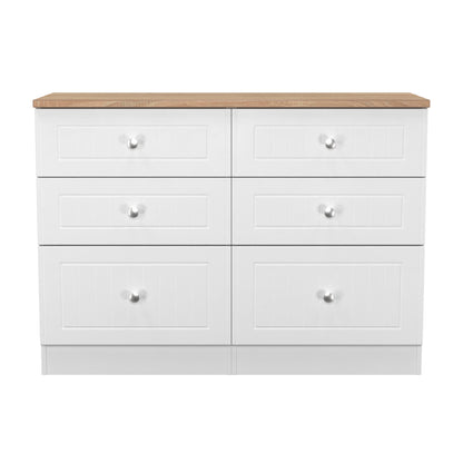 Vienna Large Chest of Drawers White & Light Oak 6 Drawers 110cm