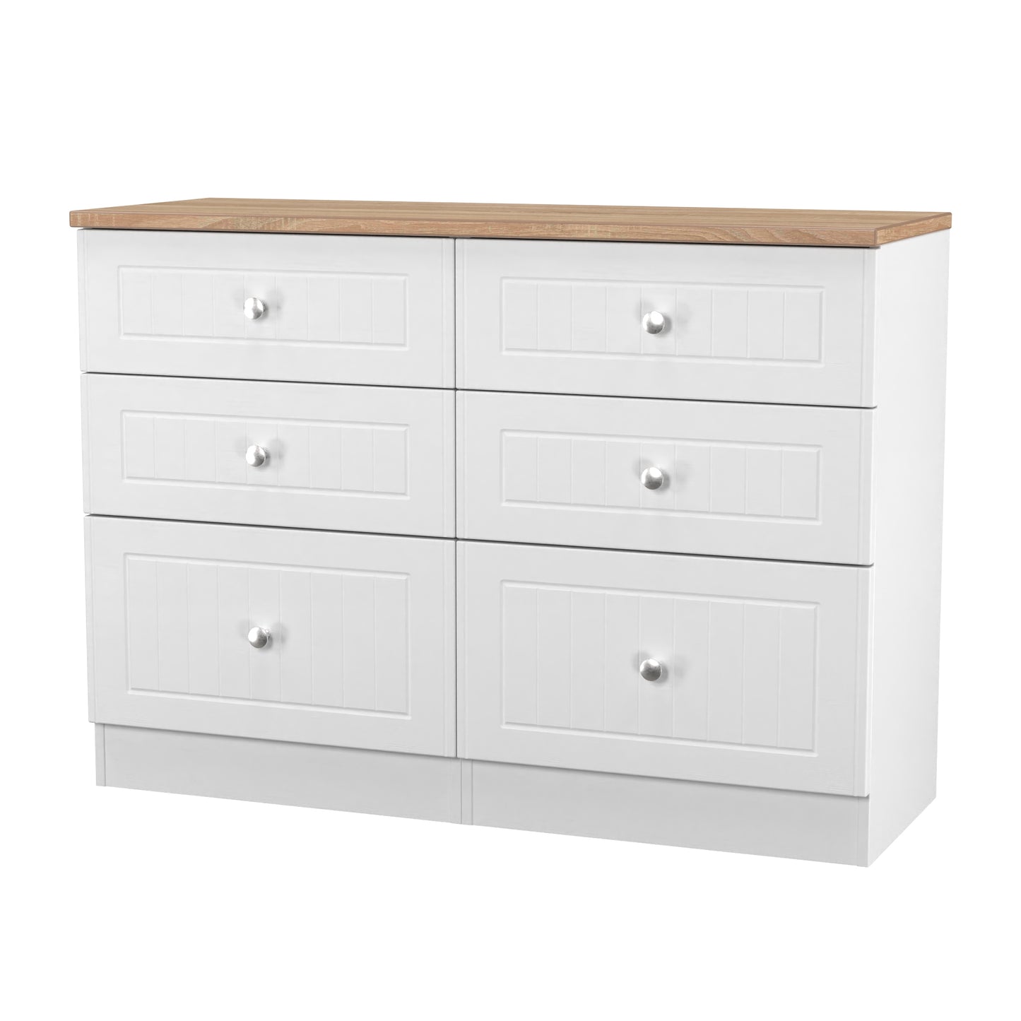 Vienna Large Chest of Drawers White & Light Oak 6 Drawers 110cm