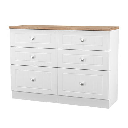 Vienna Large Chest of Drawers White & Light Oak 6 Drawers 110cm