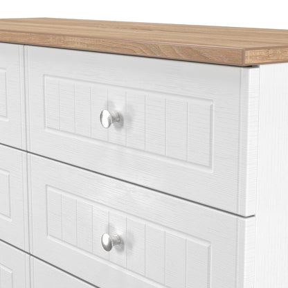 Vienna Large Chest of Drawers White & Light Oak 6 Drawers 110cm