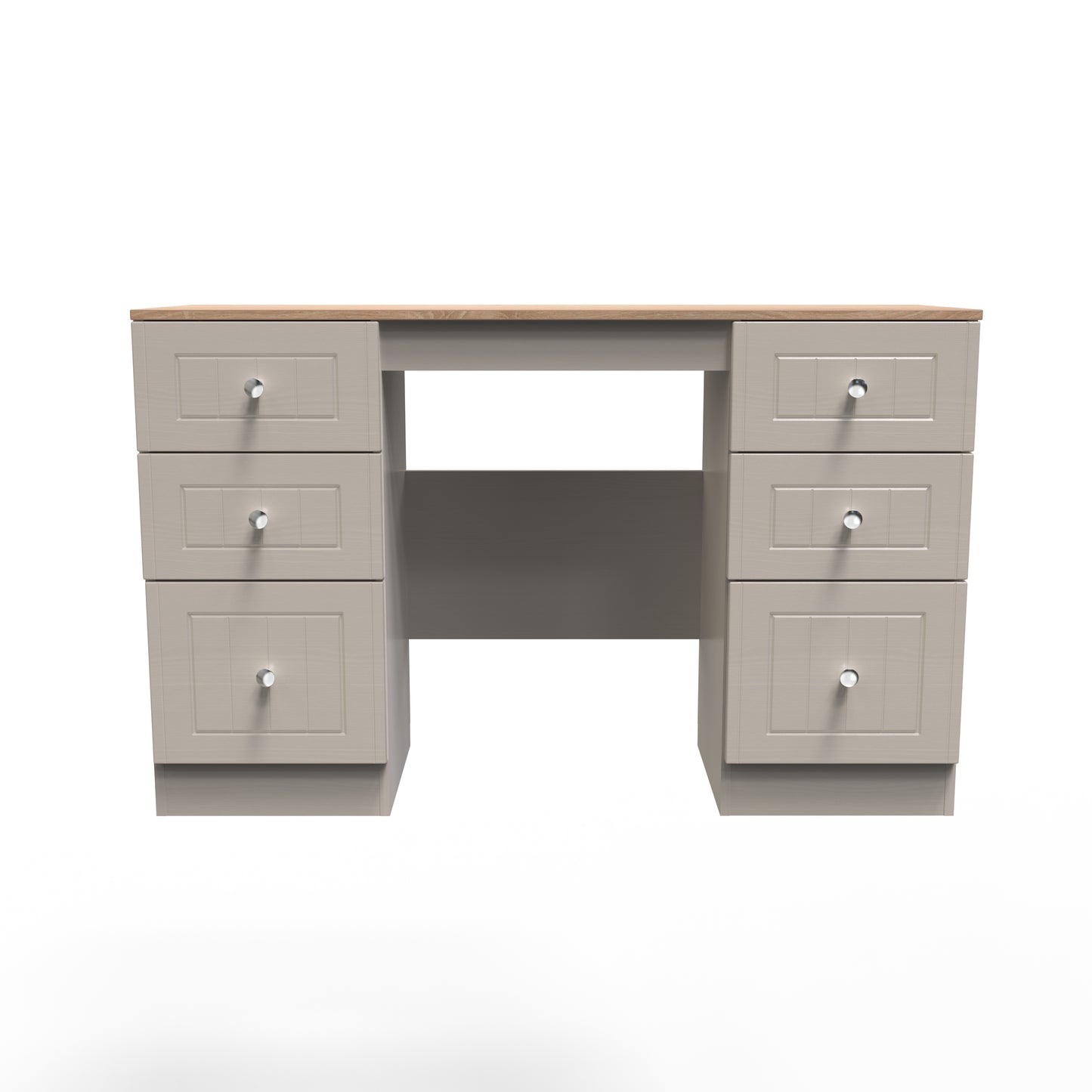 Vienna Desk Off-white & Light Oak 6 Drawers 125cm