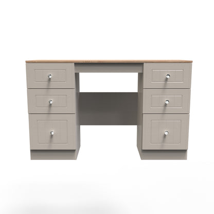 Vienna Desk Off-white & Light Oak 6 Drawers 125cm