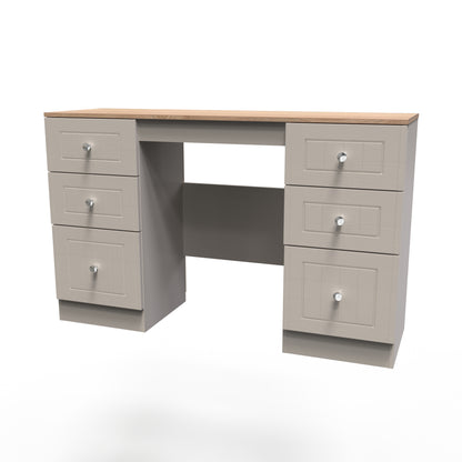 Vienna Desk Off-white & Light Oak 6 Drawers 125cm