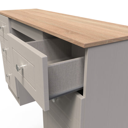 Vienna Desk Off-white & Light Oak 6 Drawers 125cm