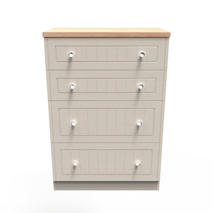 Vienna Tall Chest of Drawers Off-white & Light Oak 4 Drawers 74cm