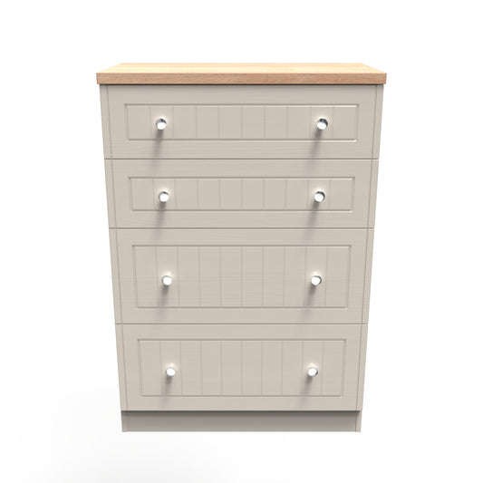 Vienna Tall Chest of Drawers Off-white & Light Oak 4 Drawers 74cm