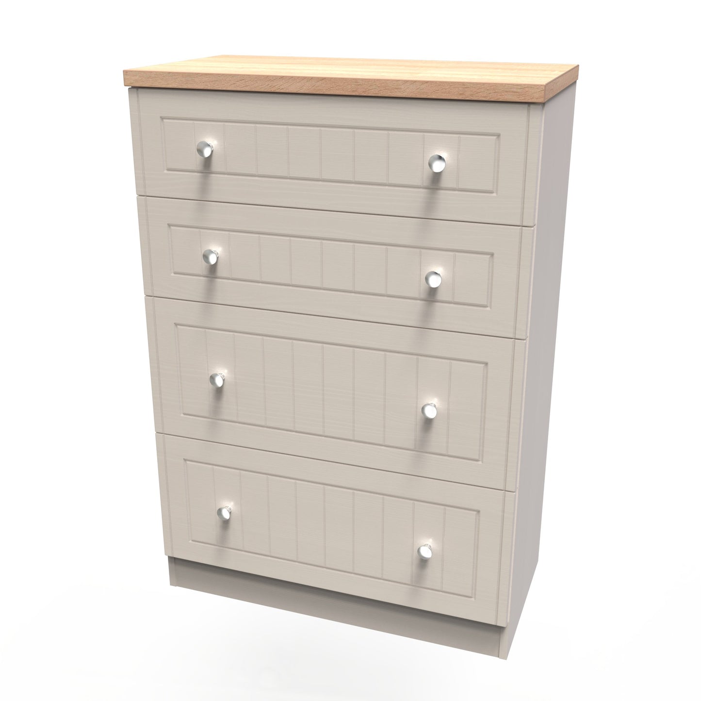 Vienna Tall Chest of Drawers Off-white & Light Oak 4 Drawers 74cm