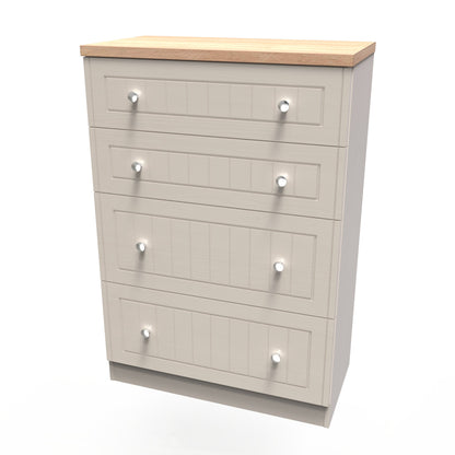 Vienna Tall Chest of Drawers Off-white & Light Oak 4 Drawers 74cm