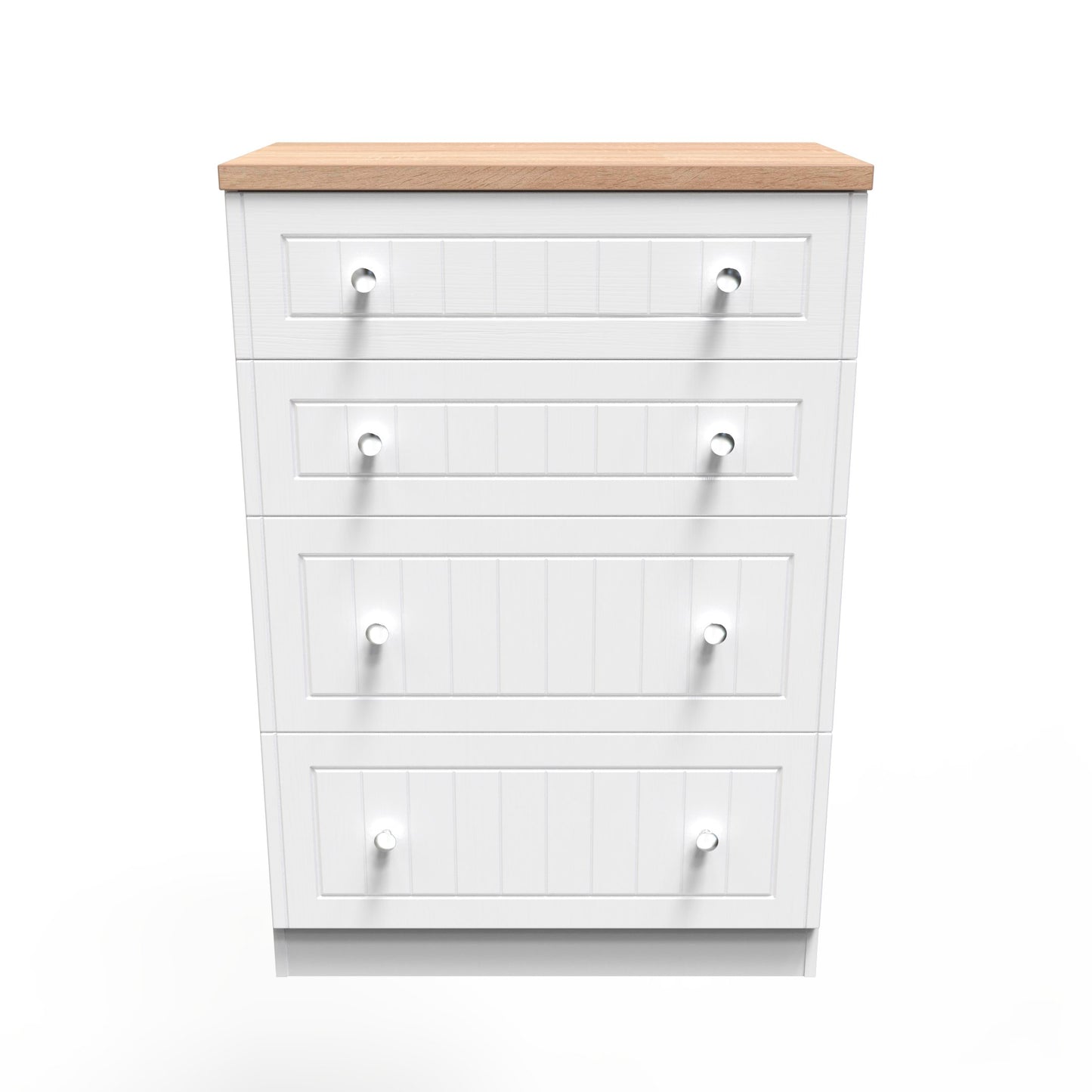Vienna Tall Chest of Drawers White & Light Oak 4 Drawers 74cm