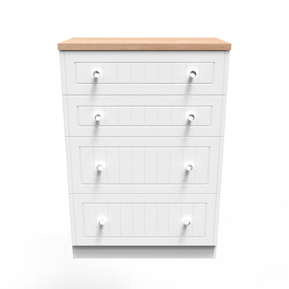 Vienna Tall Chest of Drawers White & Light Oak 4 Drawers 74cm