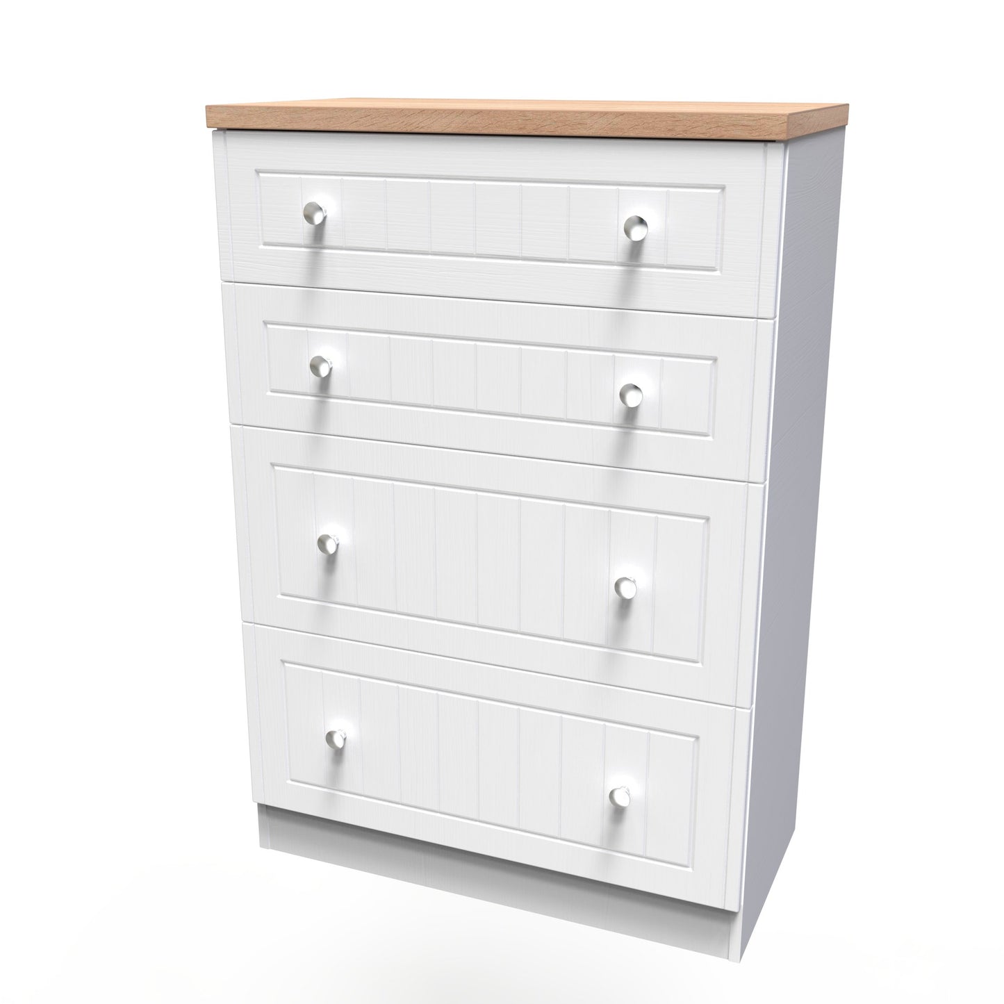 Vienna Tall Chest of Drawers White & Light Oak 4 Drawers 74cm