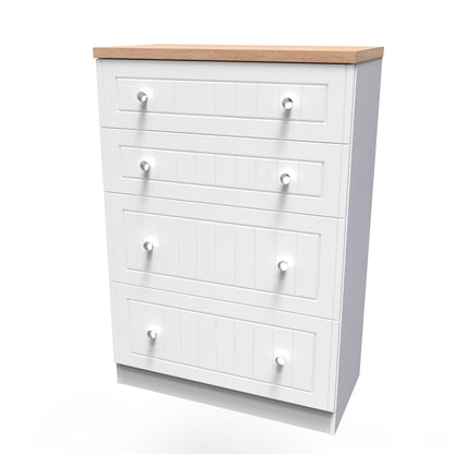 Vienna Tall Chest of Drawers White & Light Oak 4 Drawers 74cm
