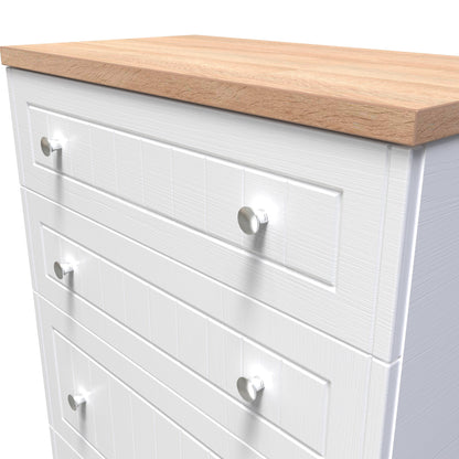 Vienna Tall Chest of Drawers White & Light Oak 4 Drawers 74cm