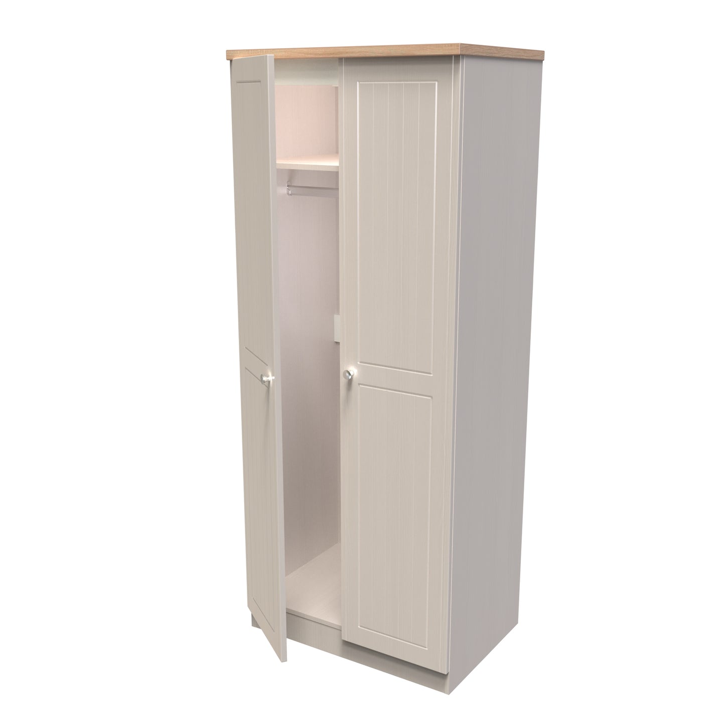 Vienna Tall Wardrobe Off-white & Light Oak 2 Doors 1 Shelf 74cm