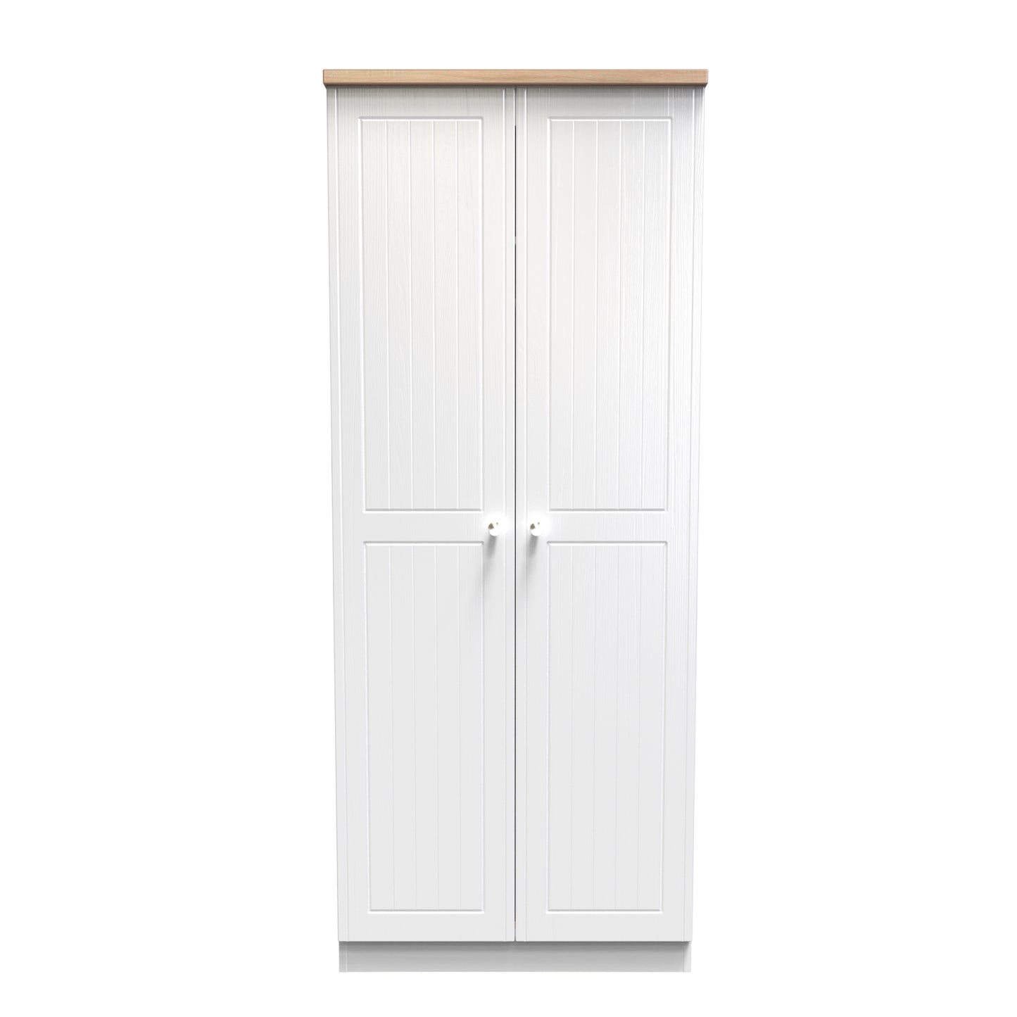 Vienna Tall Wardrobe White & Light Oak 2 Doors 1 Shelf 74cm