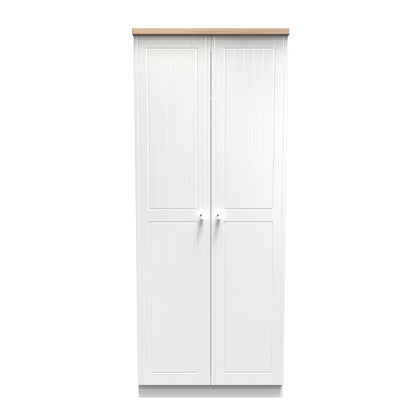 Vienna Tall Wardrobe White & Light Oak 2 Doors 1 Shelf 74cm