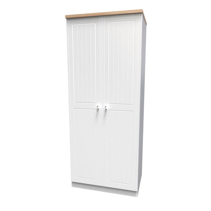 Vienna Tall Wardrobe White & Light Oak 2 Doors 1 Shelf 74cm