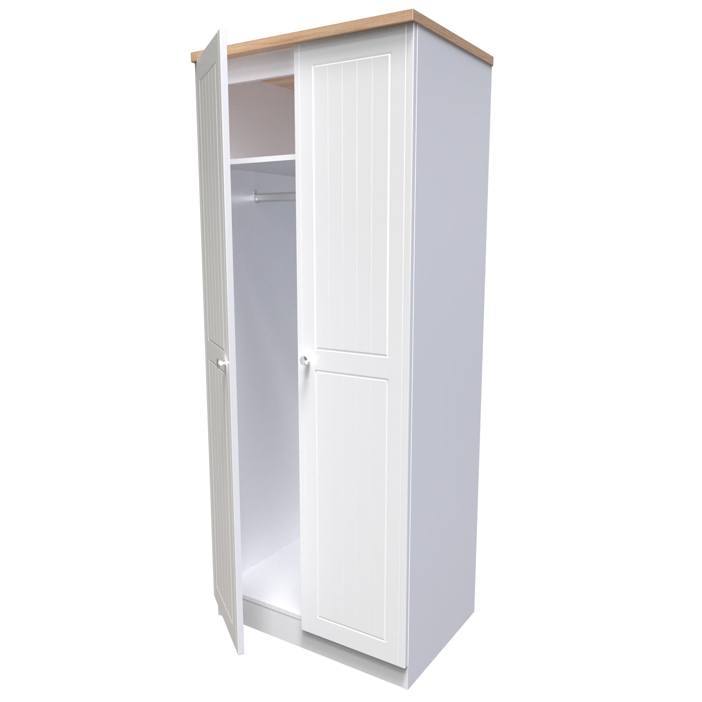 Vienna Tall Wardrobe White & Light Oak 2 Doors 1 Shelf 74cm