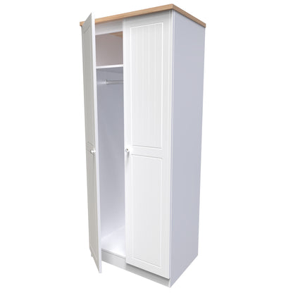 Vienna Tall Wardrobe White & Light Oak 2 Doors 1 Shelf 74cm