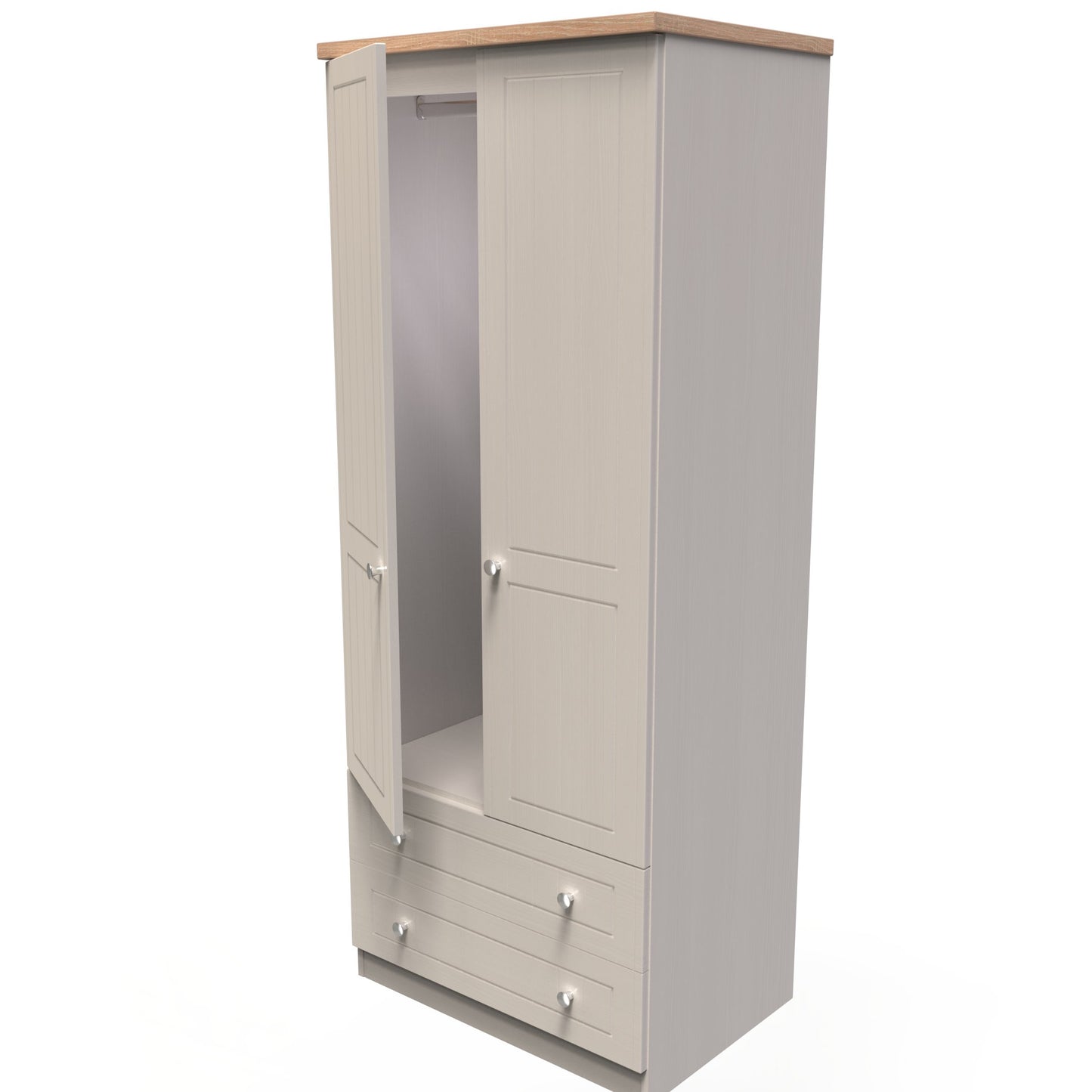 Vienna Tall Wardrobe Off-white & Light Oak 2 Doors 2 Drawers 74cm