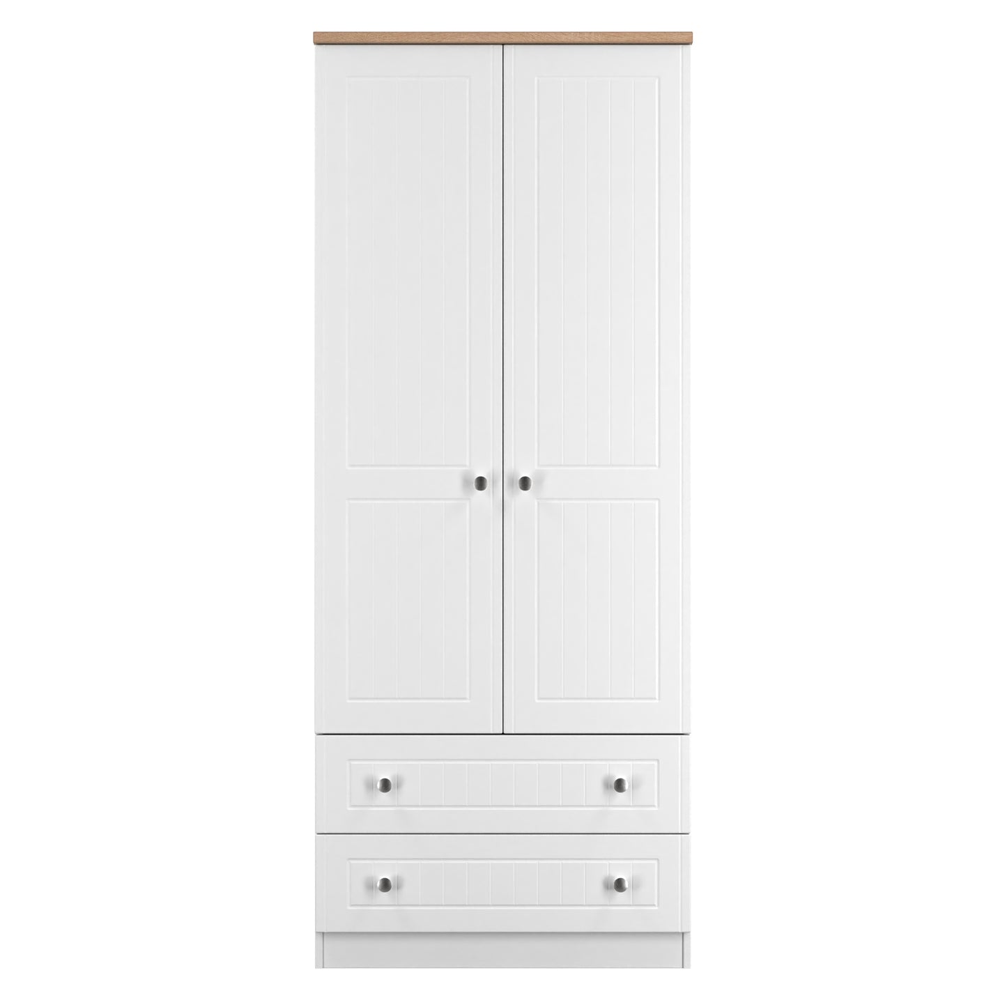 Vienna Tall Wardrobe White & Light Oak 2 Doors 2 Drawers 74cm