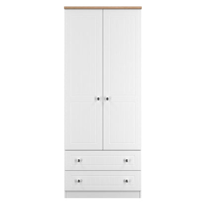 Vienna Tall Wardrobe White & Light Oak 2 Doors 2 Drawers 74cm