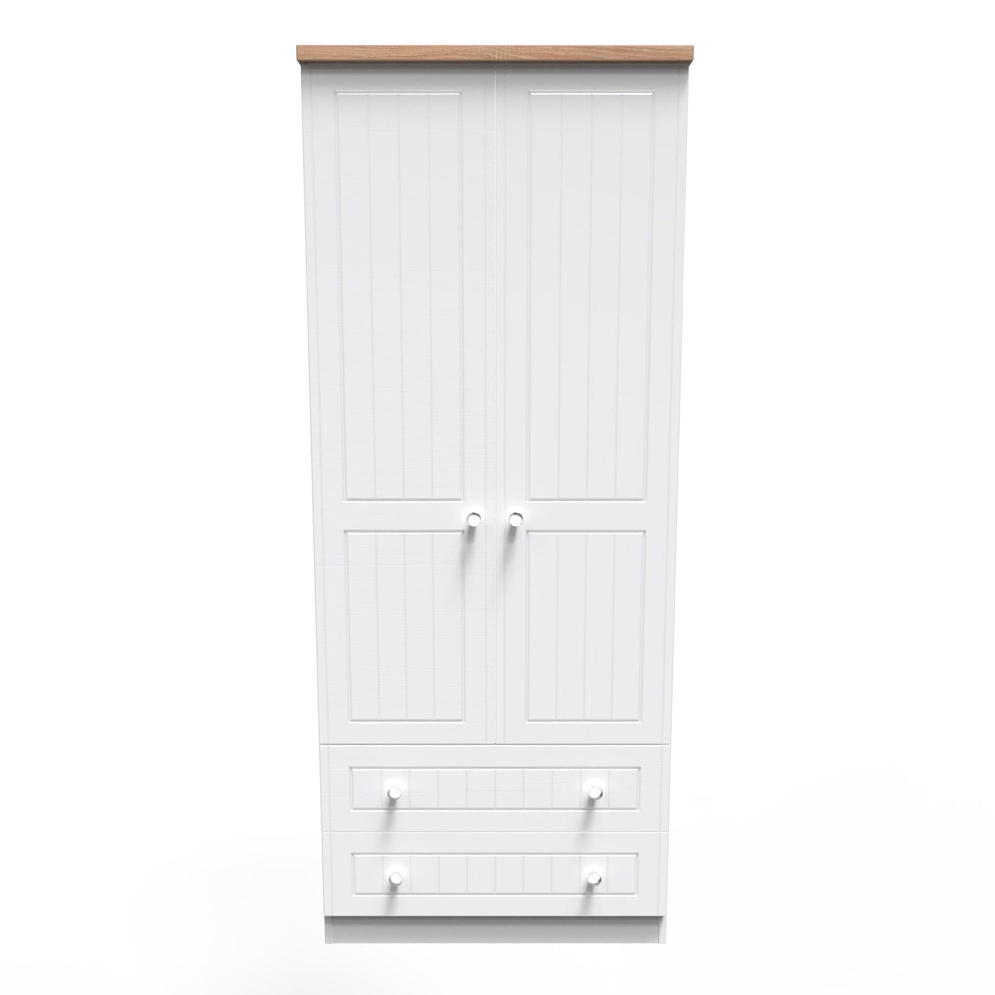 Vienna Tall Wardrobe White & Light Oak 2 Doors 2 Drawers 74cm