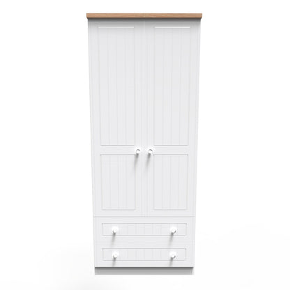 Vienna Tall Wardrobe White & Light Oak 2 Doors 2 Drawers 74cm