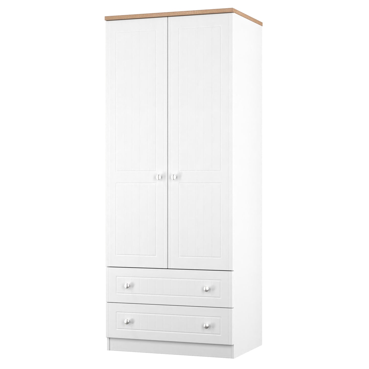 Vienna Tall Wardrobe White & Light Oak 2 Doors 2 Drawers 74cm