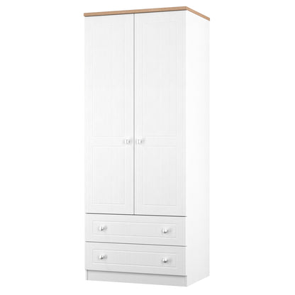 Vienna Tall Wardrobe White & Light Oak 2 Doors 2 Drawers 74cm