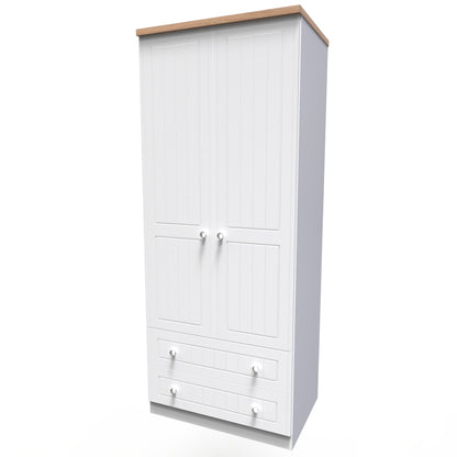 Vienna Tall Wardrobe White & Light Oak 2 Doors 2 Drawers 74cm