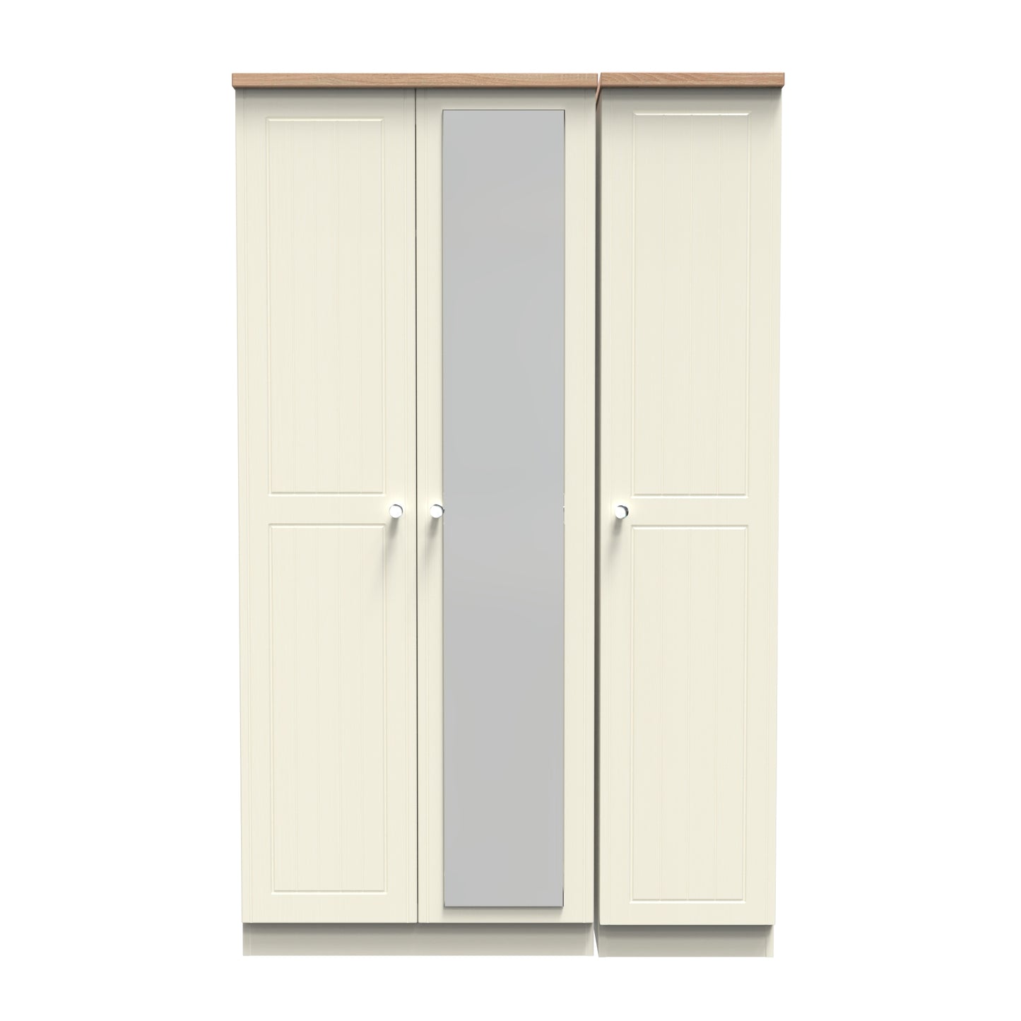 Vienna Tall Mirror Wardrobe Off-white & Light Oak 1 Shelf 111cm