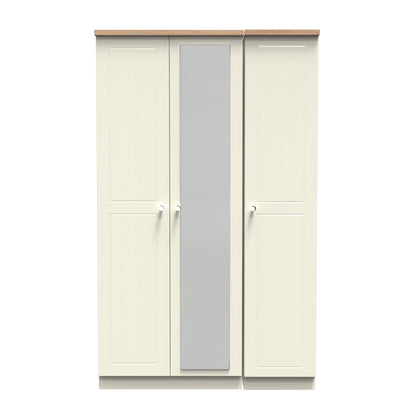 Vienna Tall Mirror Wardrobe Off-white & Light Oak 1 Shelf 111cm