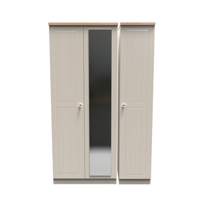 Vienna Tall Mirror Wardrobe Off-white & Light Oak 1 Shelf 111cm