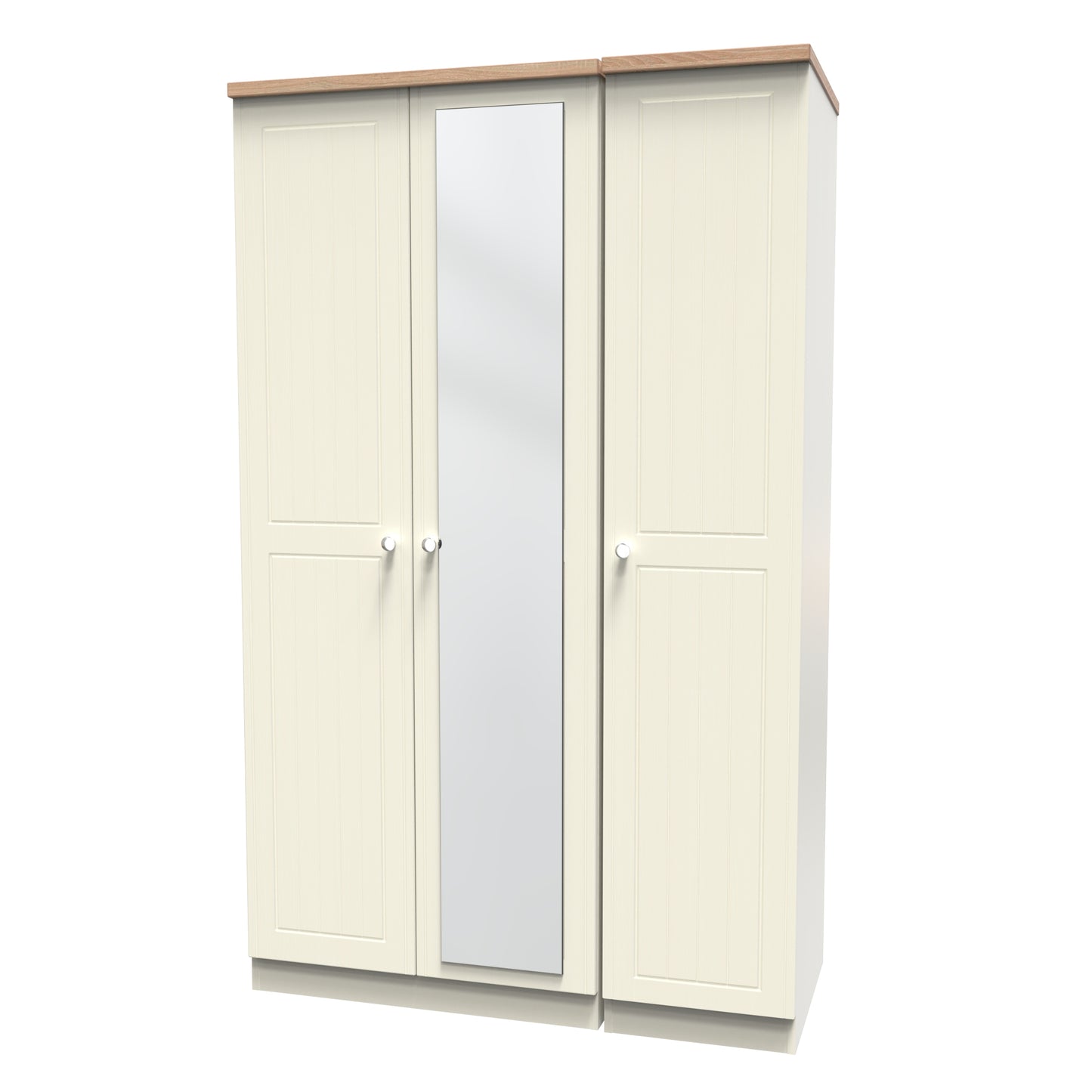 Vienna Tall Mirror Wardrobe Off-white & Light Oak 1 Shelf 111cm