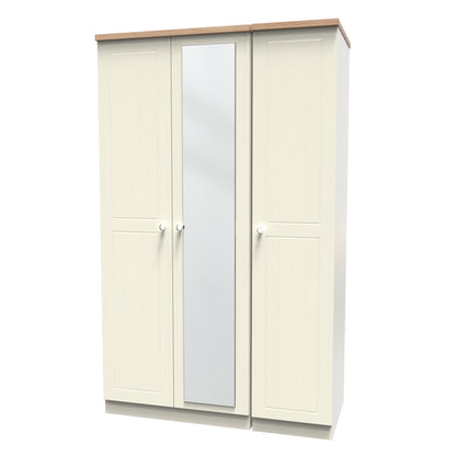 Vienna Tall Mirror Wardrobe Off-white & Light Oak 1 Shelf 111cm