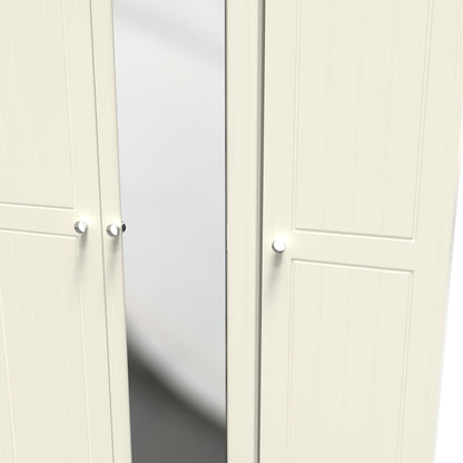 Vienna Tall Mirror Wardrobe Off-white & Light Oak 1 Shelf 111cm