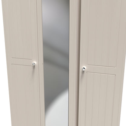 Vienna Tall Mirror Wardrobe Off-white & Light Oak 1 Shelf 111cm