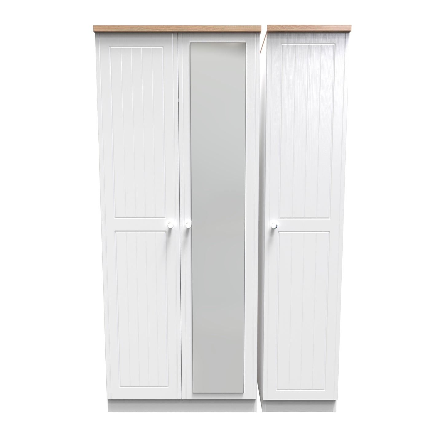 Vienna Tall Mirror Wardrobe White & Light Oak 1 Shelf 111cm