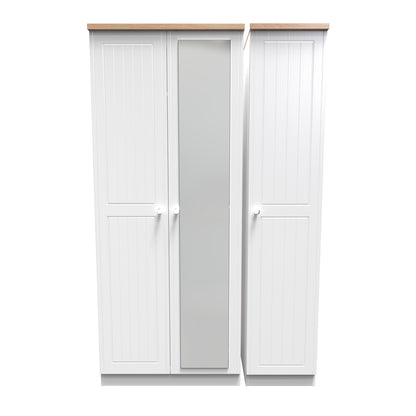 Vienna Tall Mirror Wardrobe White & Light Oak 1 Shelf 111cm