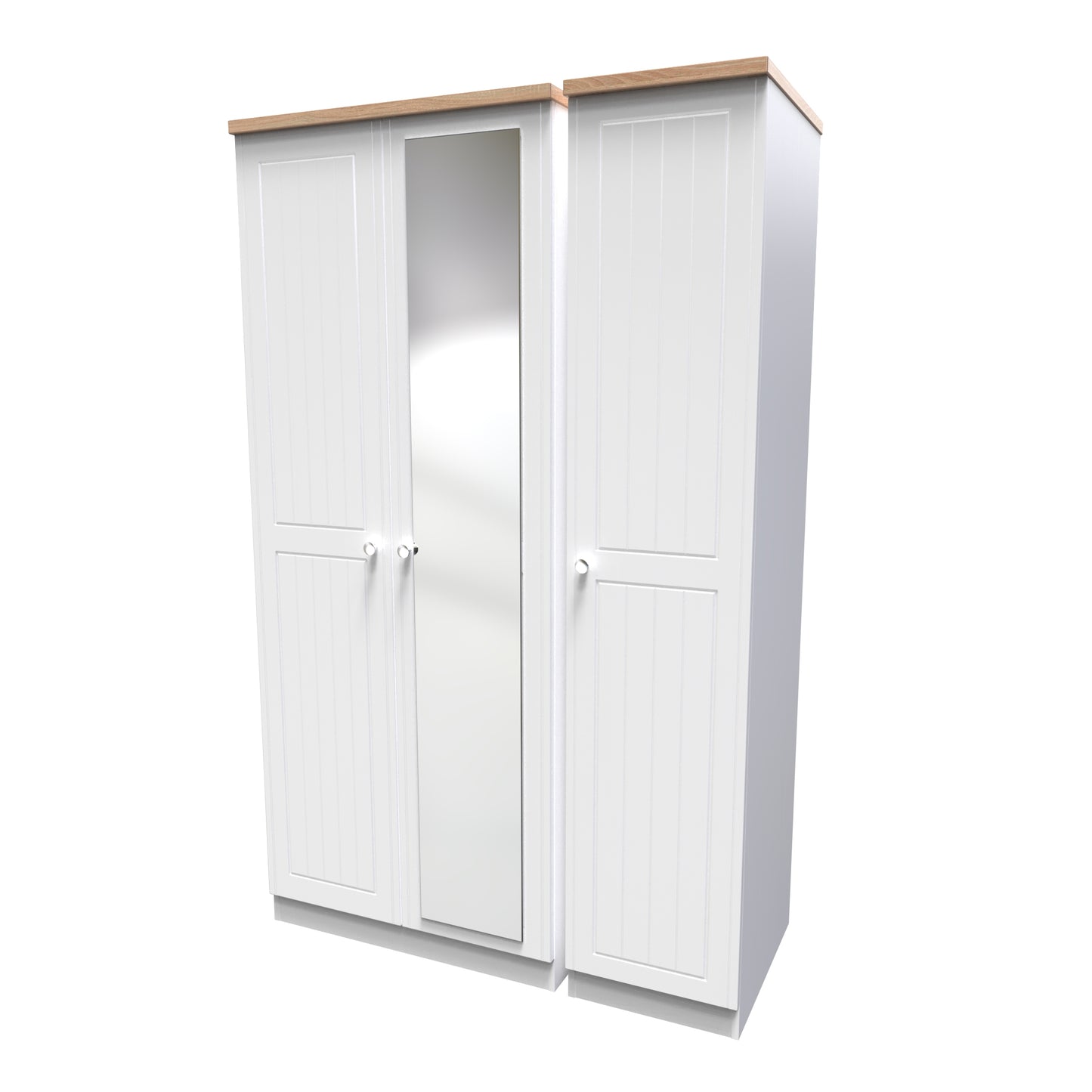 Vienna Tall Mirror Wardrobe White & Light Oak 1 Shelf 111cm