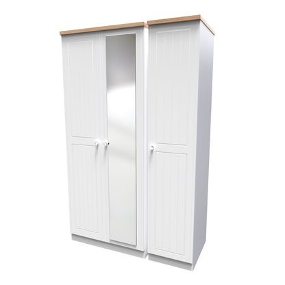 Vienna Tall Mirror Wardrobe White & Light Oak 1 Shelf 111cm