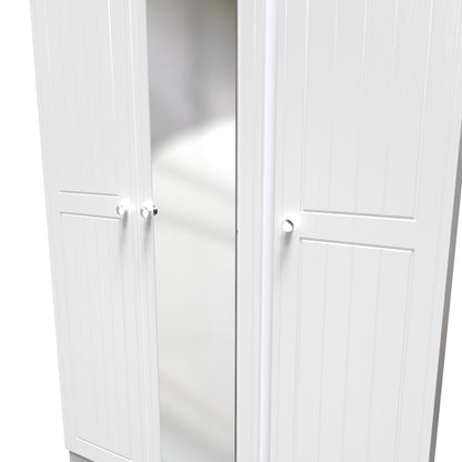 Vienna Tall Mirror Wardrobe White & Light Oak 1 Shelf 111cm