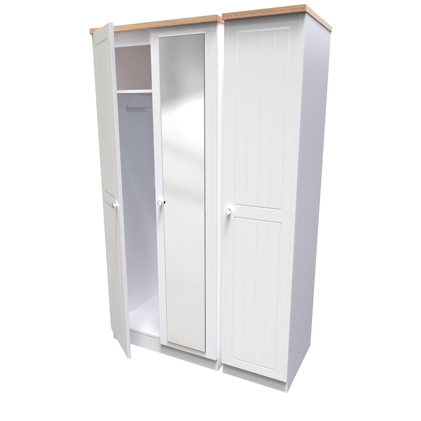 Vienna Tall Mirror Wardrobe White & Light Oak 1 Shelf 111cm