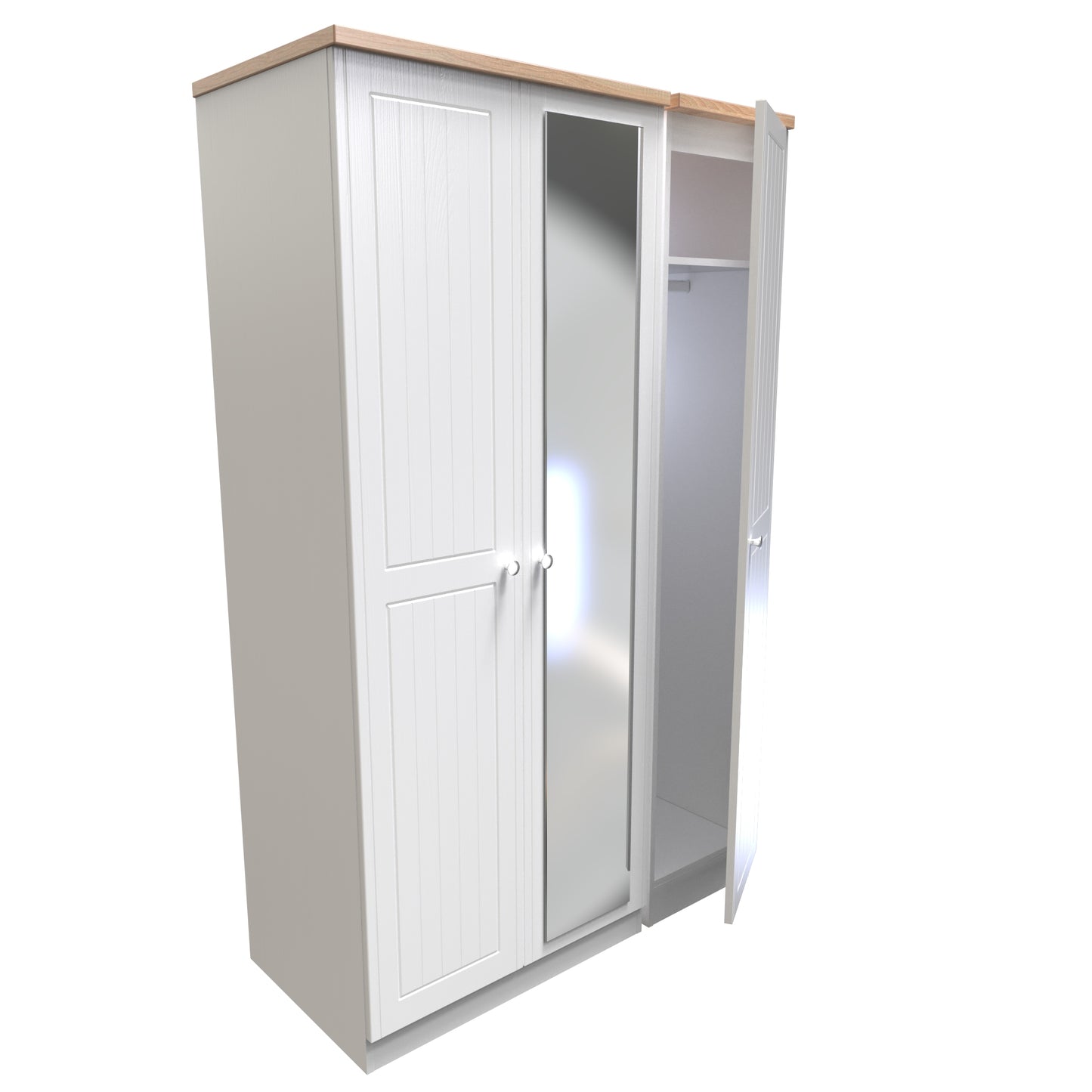Vienna Tall Mirror Wardrobe White & Light Oak 1 Shelf 111cm