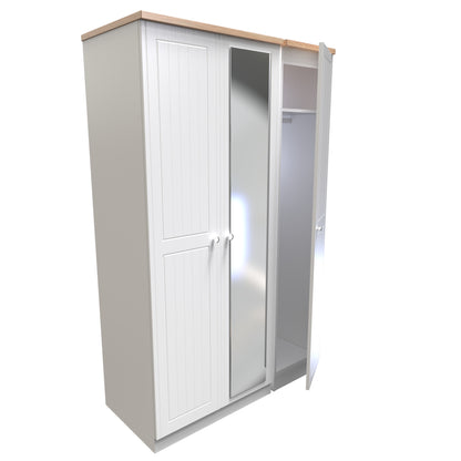 Vienna Tall Mirror Wardrobe White & Light Oak 1 Shelf 111cm