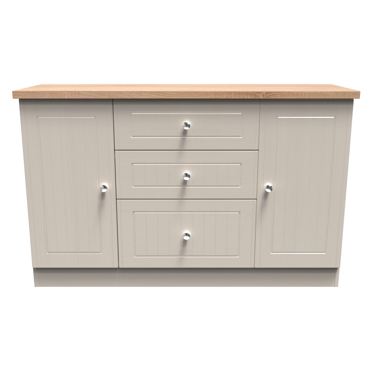 Vienna Large Sideboard Off-white & Light Oak 2 Doors 2 Shelves 3 Drawers 126cm